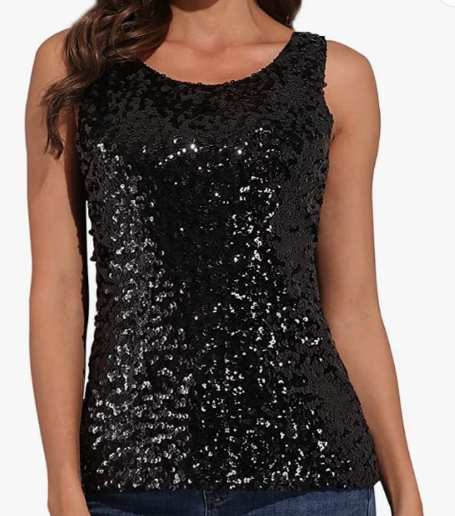 Glittery Black Sequin Tank Top - On the Go with Princess O