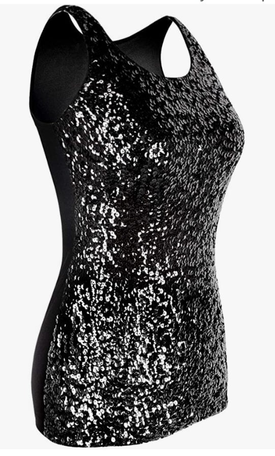Glittery Black Sequin Tank Top - On the Go with Princess O
