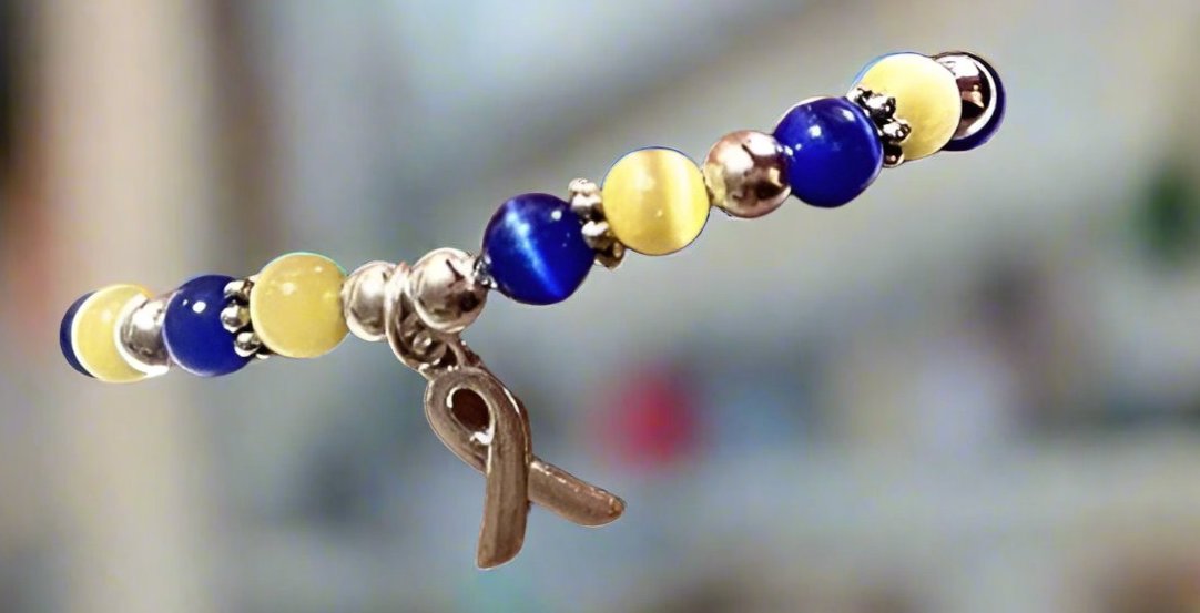 Down Syndrome Awareness Tiger Eye & Blue Lapis 925 Silver Charm Bracelet