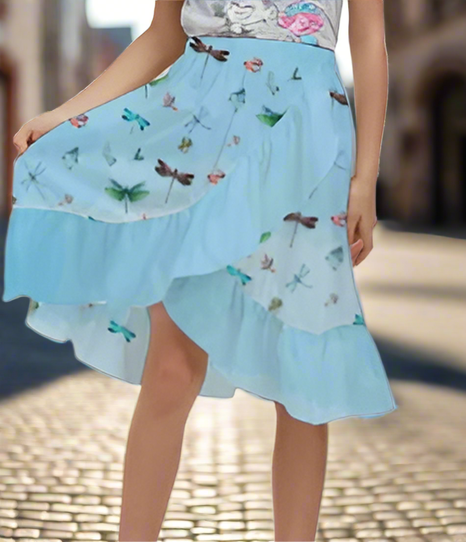 Mushrooms & Dragonflies Chiffon Girls Juniors Skirt