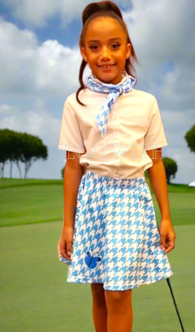 Butterfly Designer Houndstooth w Bandana Juniors Womens Skirt - On the Go with Princess O