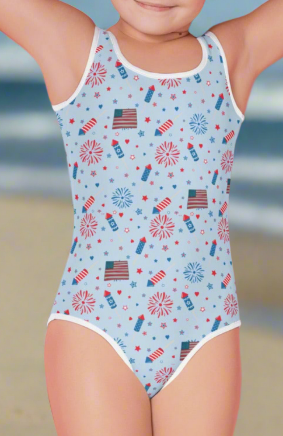 Flags & Fireworks UPF Girl's Bathing Swimsuit