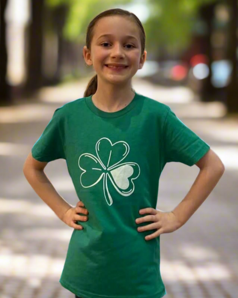 Irish Green Shamrock Heart Girls Tee - On the Go with Princess O