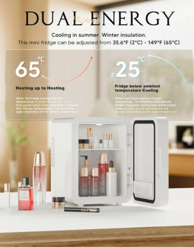 Travel Portable Mini Fridge with LED Mirror On the Go with Princess O