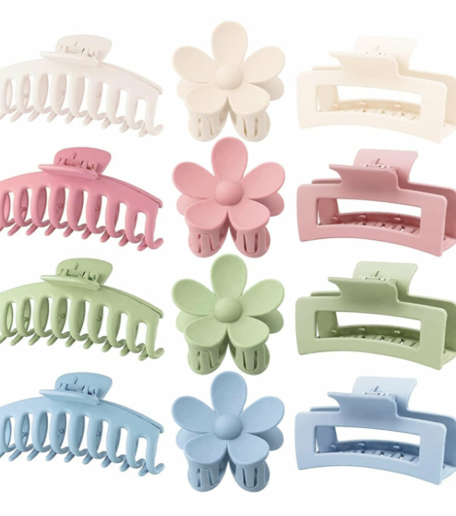 12 Pack of 3 Styles Claw Hair Clip for Thick Hair On the Go with Princess O