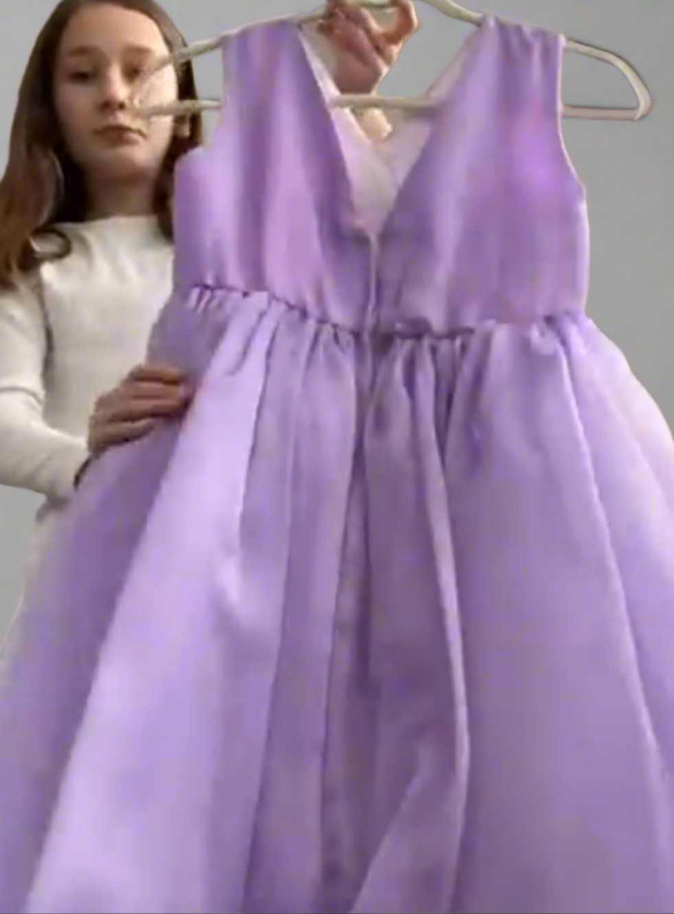 Pleated Purple Chiffon Pearl Accented Gown 9/10