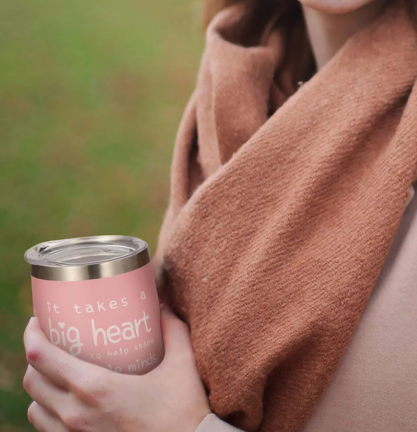 It Takes a Big Heart, Teachers, Pink Drink Tumbler with Straw - On the Go with Princess O