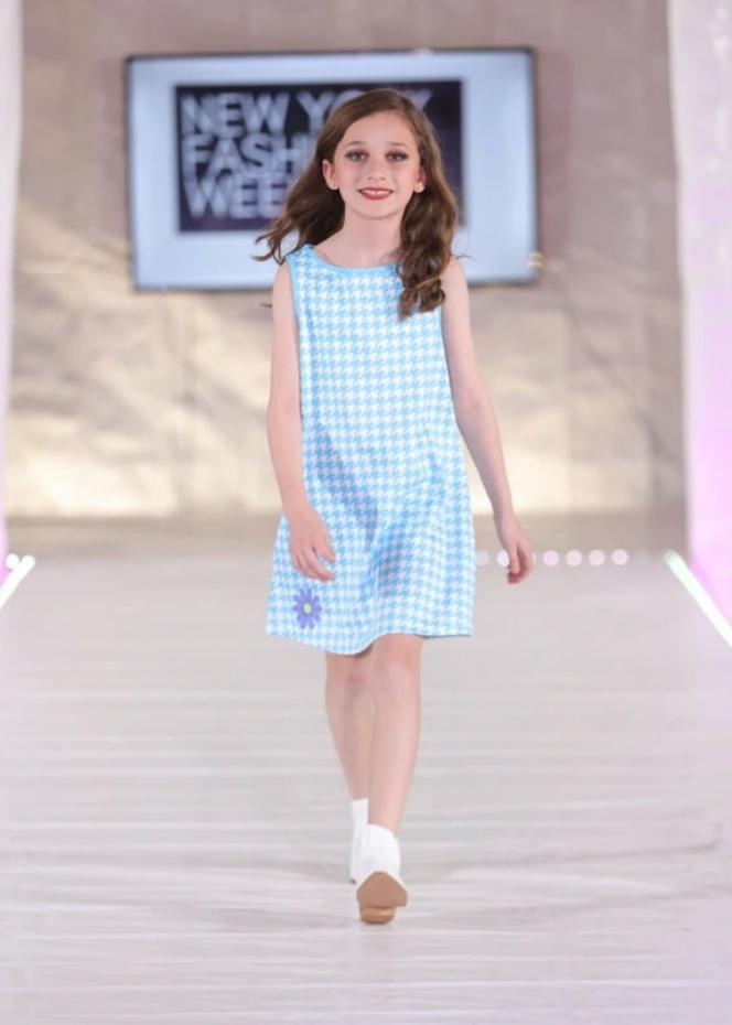 Blue Daisy Houndstooth Girls Sundress On the Go with Princess O