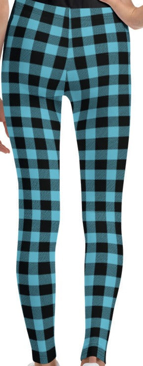 Plaid Teal & Black Youth Leggings