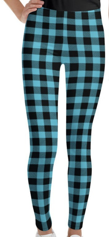 Plaid Teal & Black Youth Leggings