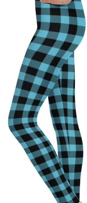 Plaid Teal & Black Youth Leggings