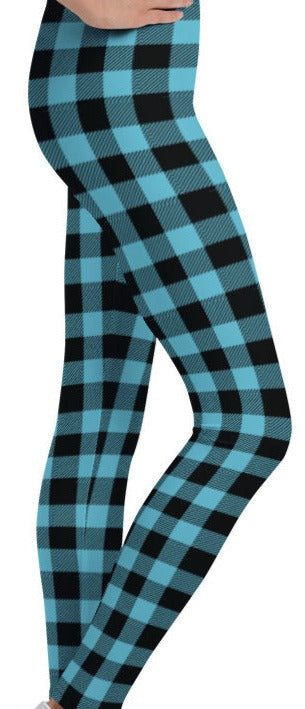 Plaid Teal & Black Youth Leggings