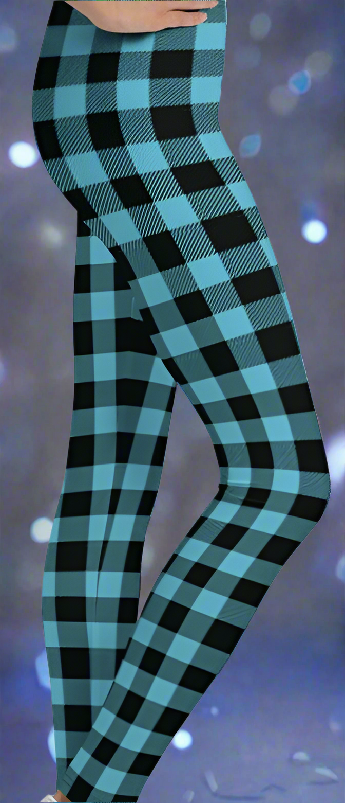 Teal Plaid Girls Juniors Leggings