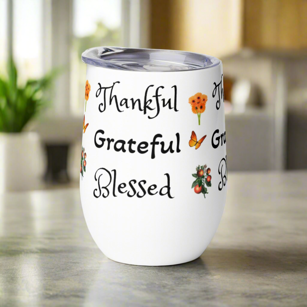 Thankful Grateful Blessed Drink Tumbler - On the Go with Princess O