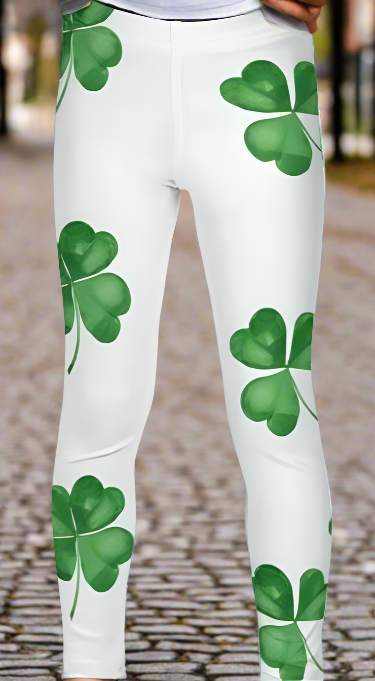 Irish Watercolor Shamrocks Spandex Girls Toddlers Leggings - On the Go with Princess O