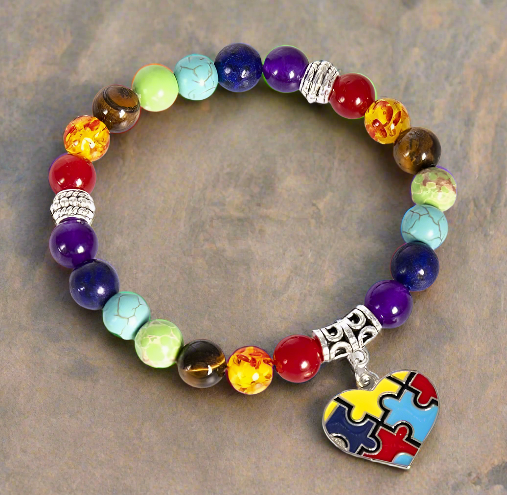 Autism Awareness Bracelet All Natural Beads - On the Go with Princess O