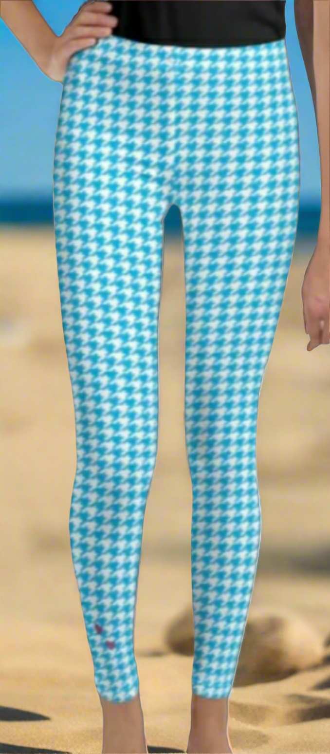 Sea Turtles Houndstooth Girls Juniors Leggings