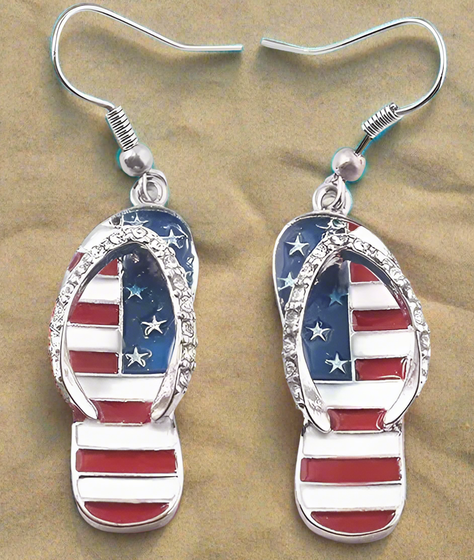 Flip Flop Flag Earrings with Rhinestones