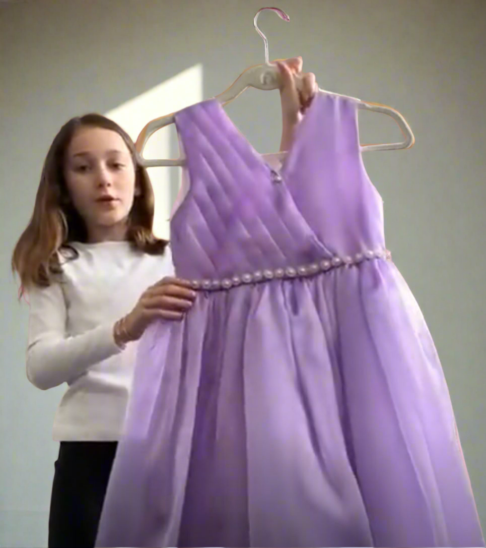 Pleated Purple Chiffon Pearl Accented Gown 9/10