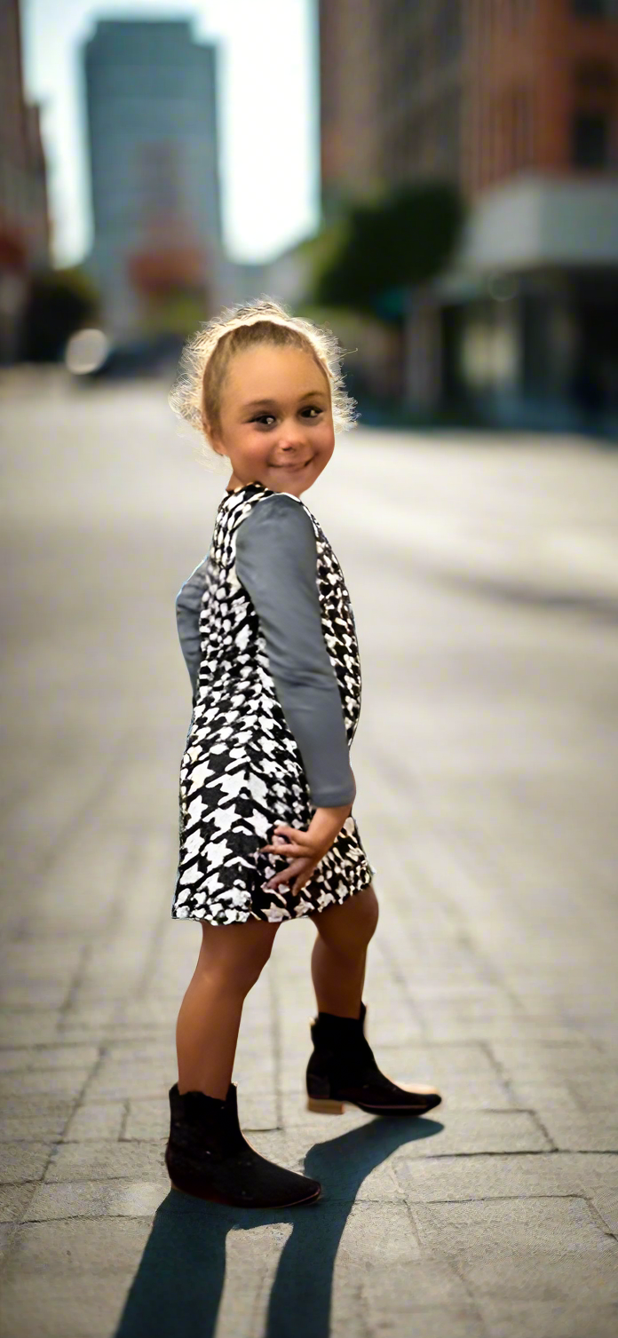 Black & White Velvet Houndstooth Girls Juniors Dress