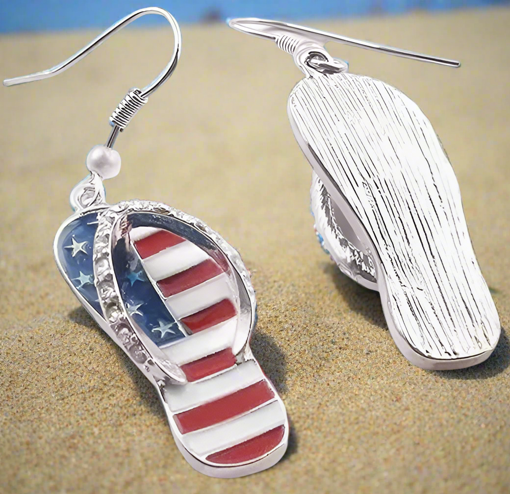 Flip Flop Flag Earrings with Rhinestones