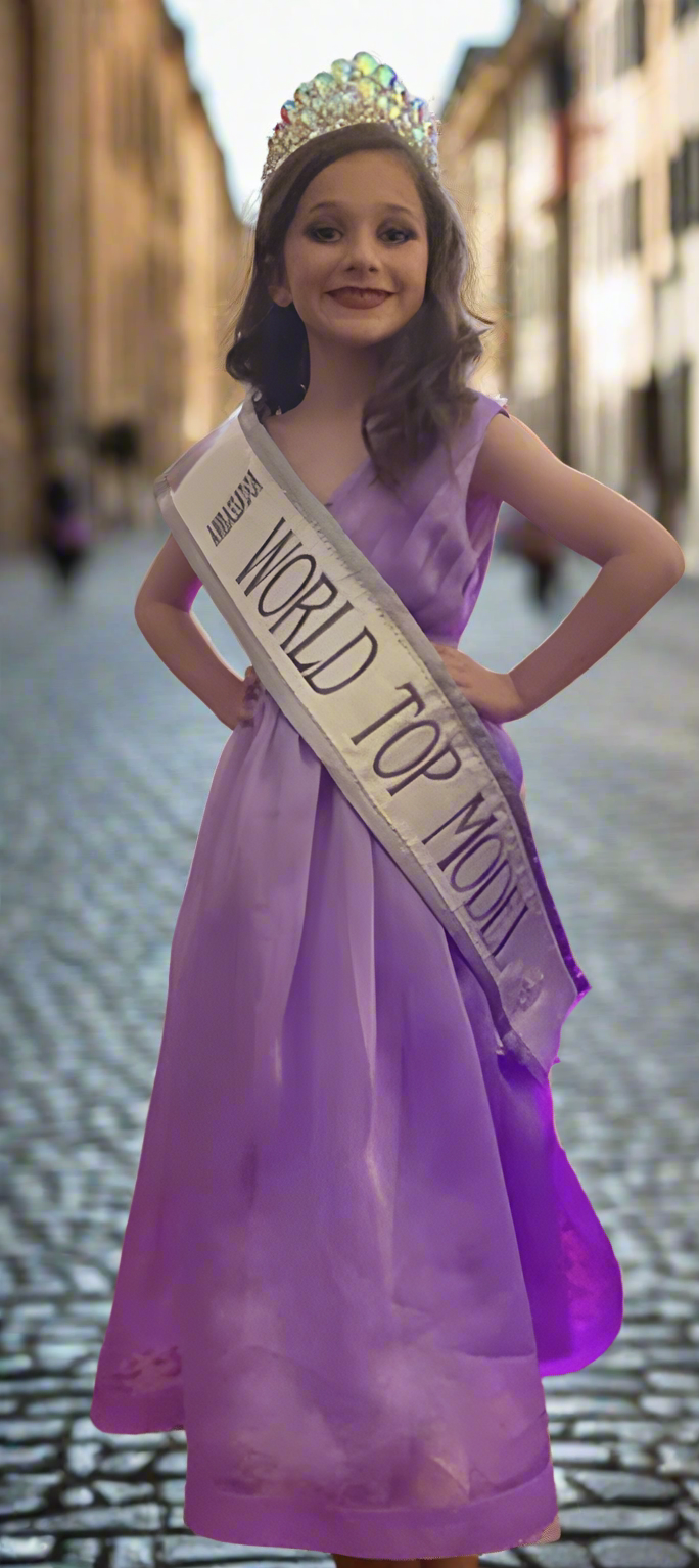 Pleated Purple Chiffon Pearl Accented Gown 9/10