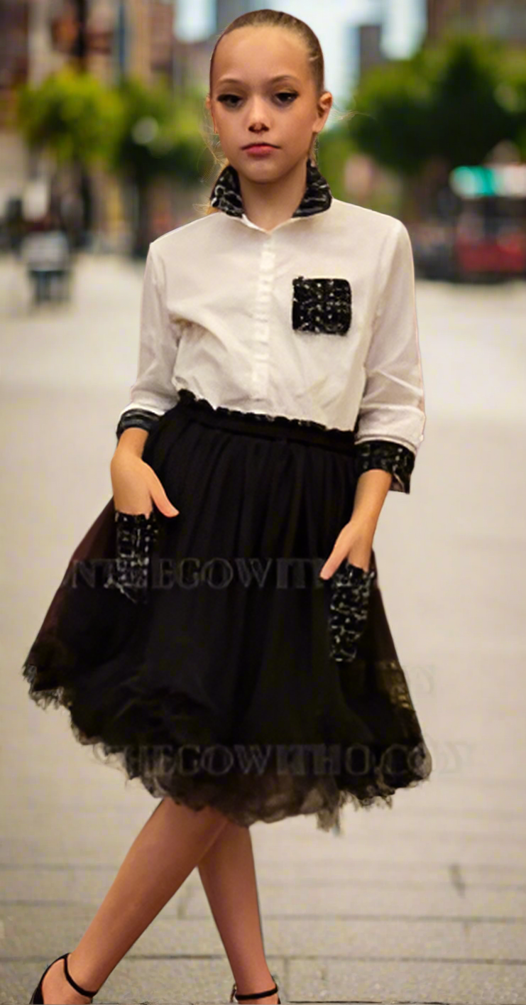 Black & White Tutu with Tweed Pockets - On the Go with Princess O