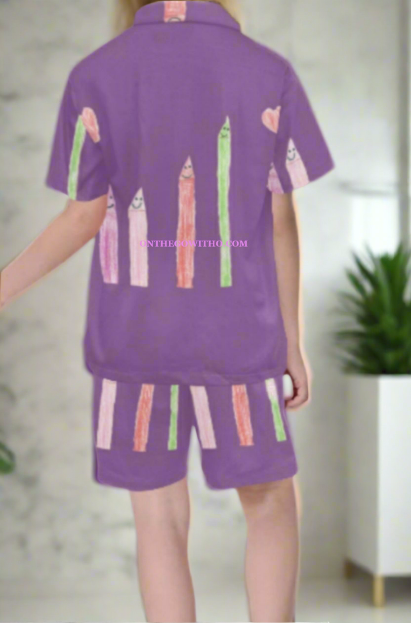 Purple Crayon Girls Juniors Pajamas - On the Go with Princess O