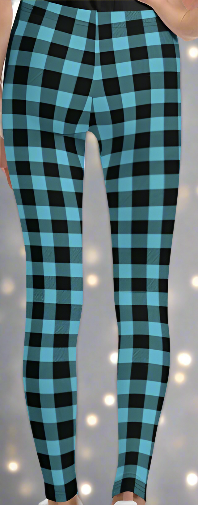 Girl's Teal Plaid Gingham Leggings On the Go with Princess O