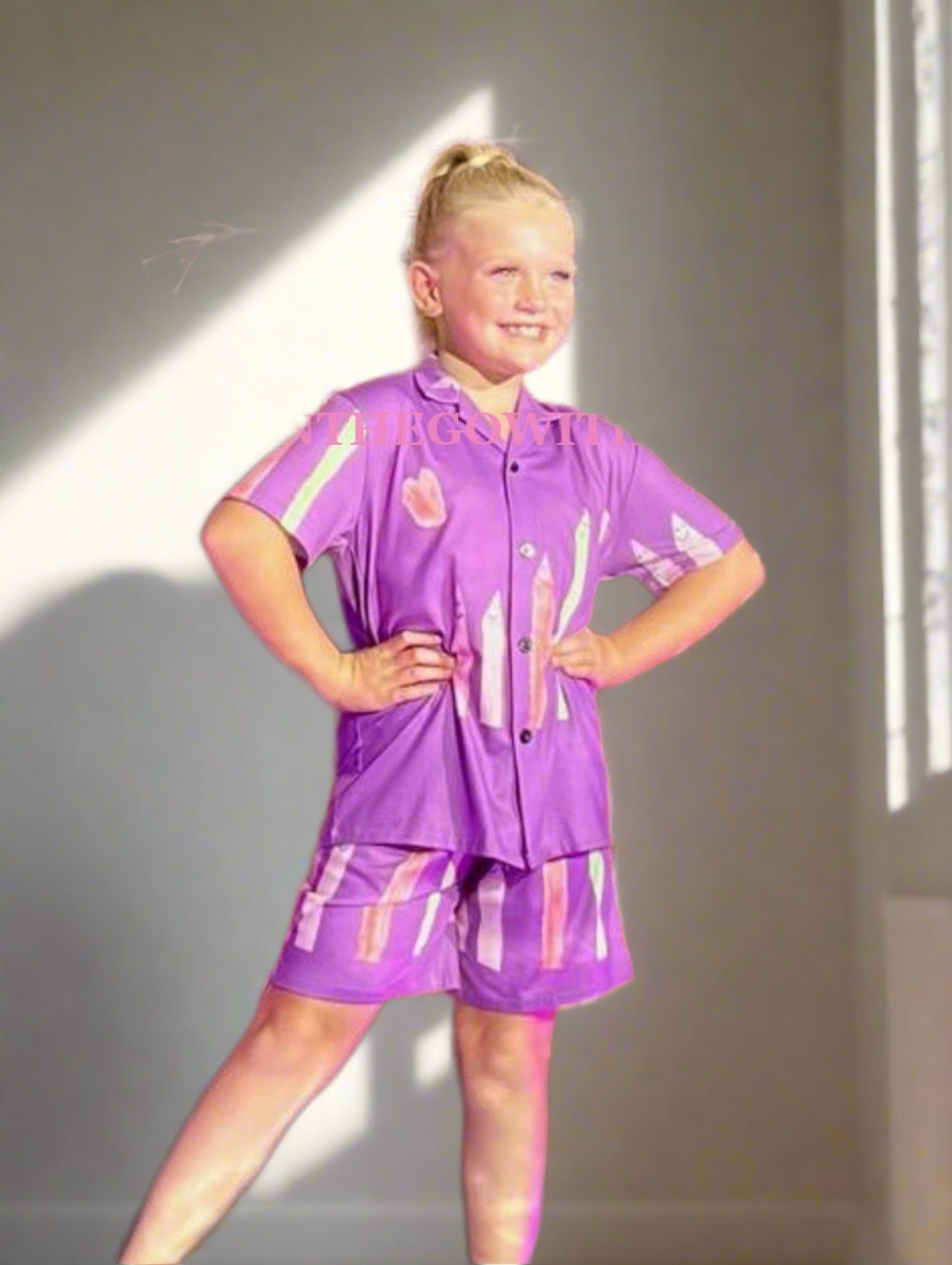 Purple Crayon Girls Juniors Pajamas - On the Go with Princess O