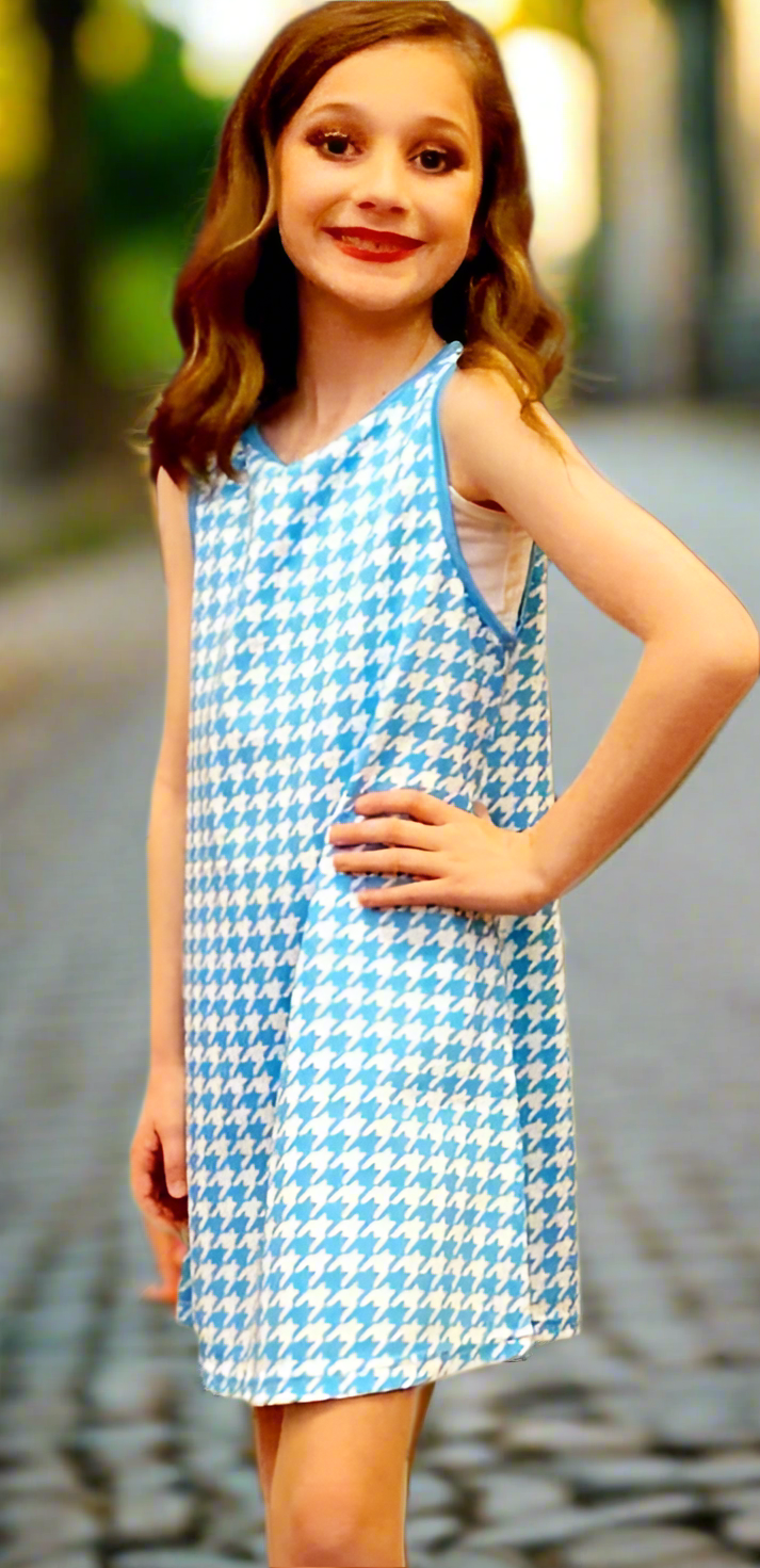Blue Daisy Houndstooth Girls Sundress On the Go with Princess O