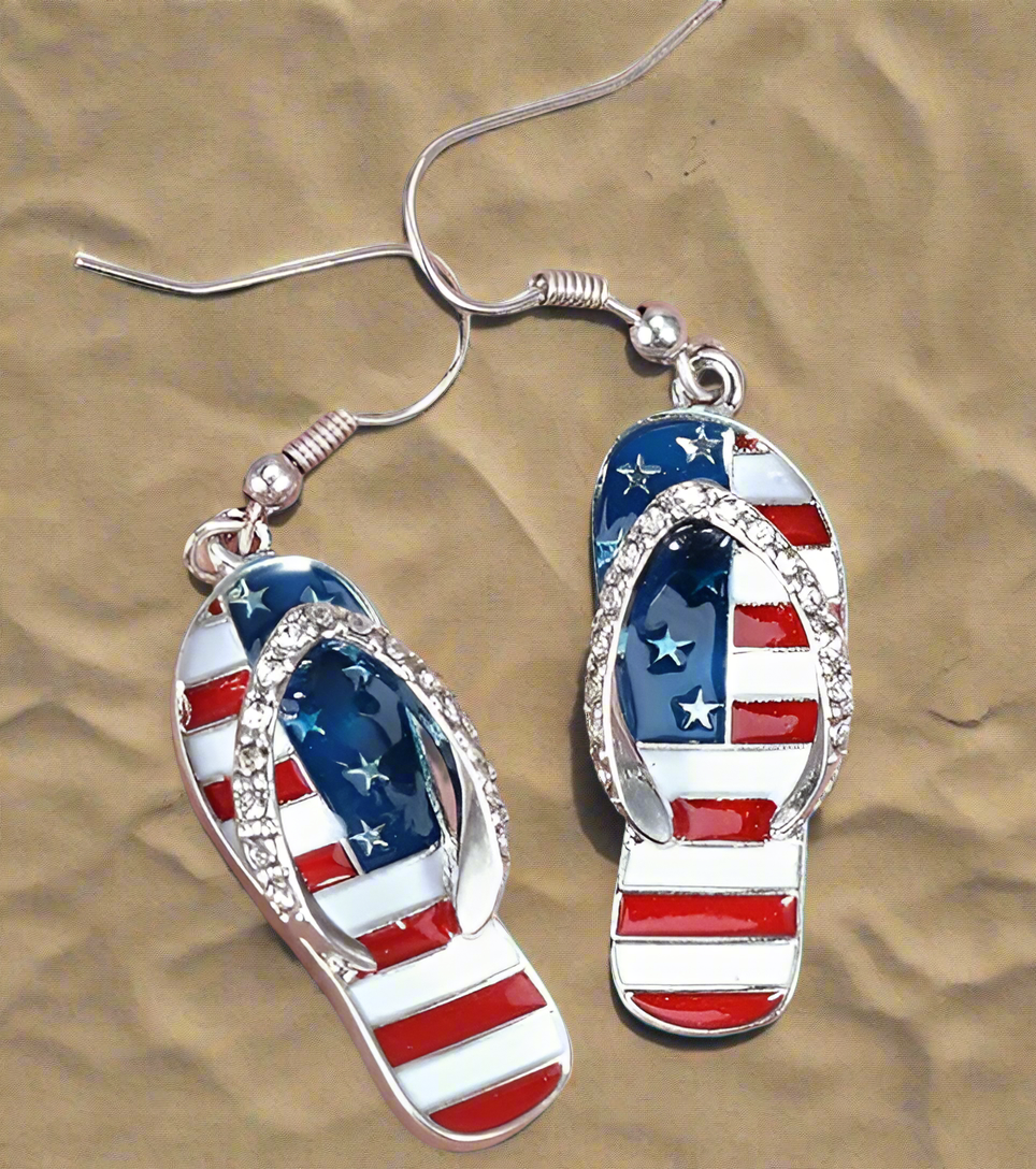 Flip Flop Flag Earrings with Rhinestones