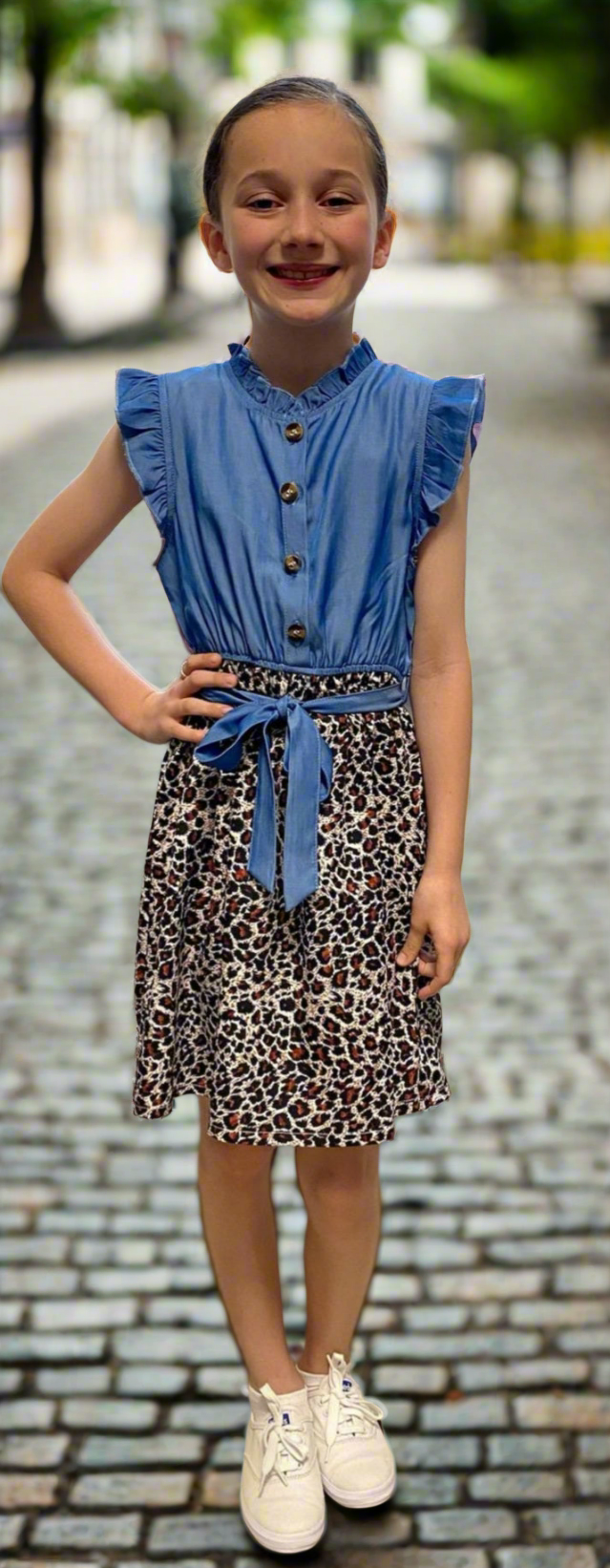 Denim Leopard Print Sundress Girls 7/8 - On the Go with Princess O