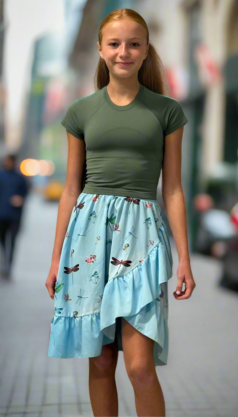 Mushrooms & Dragonflies Chiffon Girls Juniors Skirt