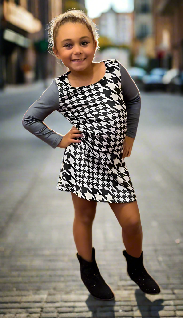 Black & White Velvet Houndstooth Girls Juniors Dress