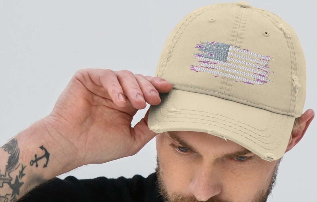 Distressed American Flag Embroidered Hat On the Go with Princess O