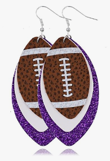 Glitter Leather Football Lightweight Earrings - On the Go with Princess O