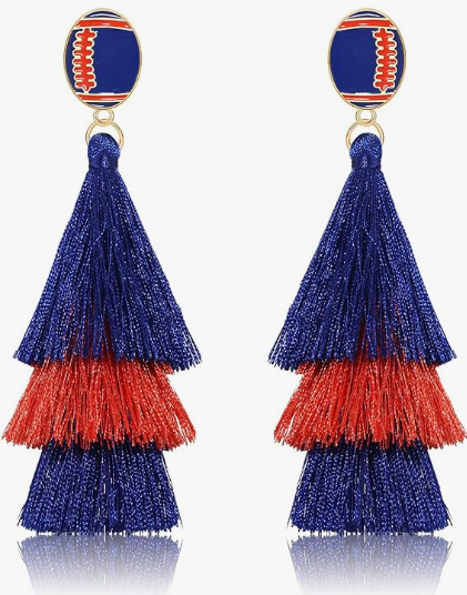 Layered Football Tassel Drop Post Earrings - On the Go with Princess O