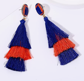 Layered Football Tassel Drop Post Earrings - On the Go with Princess O