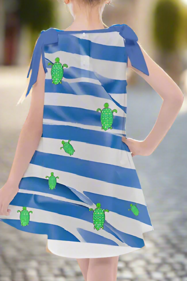 Striped Turtle Tie Up Girls Juniors Dress