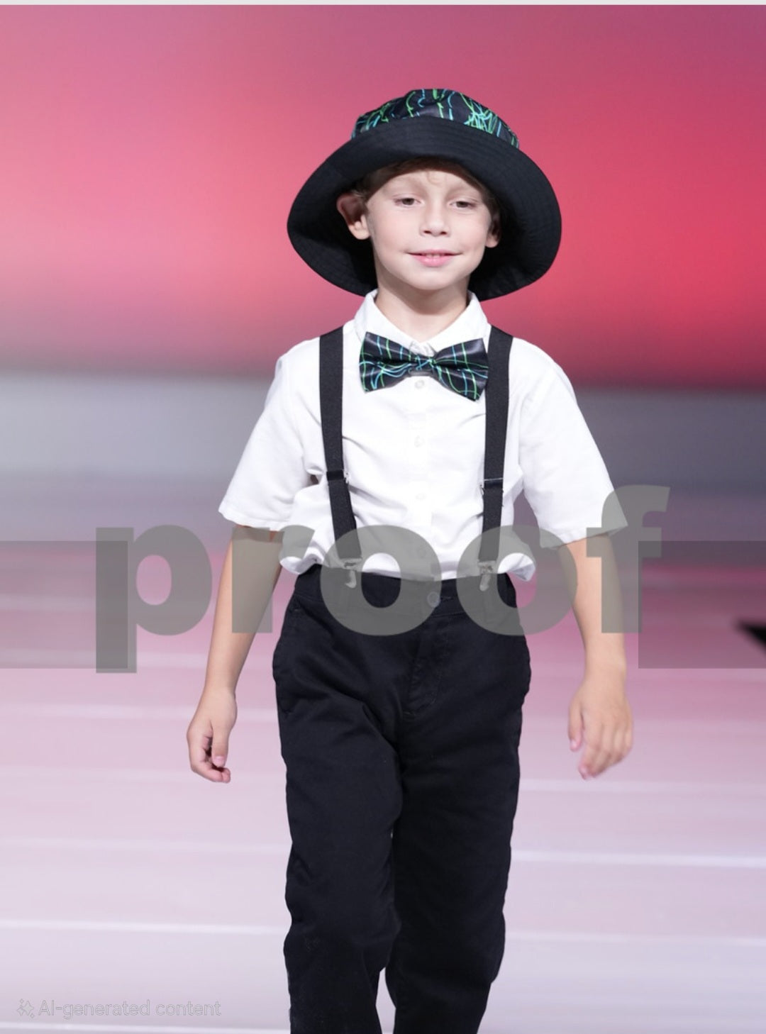 Squiggly Black Bucket Hat & Bow Tie
