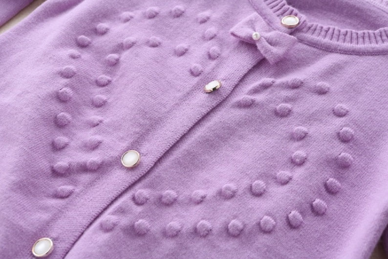 Heart Pom Knit Cardigan Girls Juniors Sweater - On the Go with Princess O