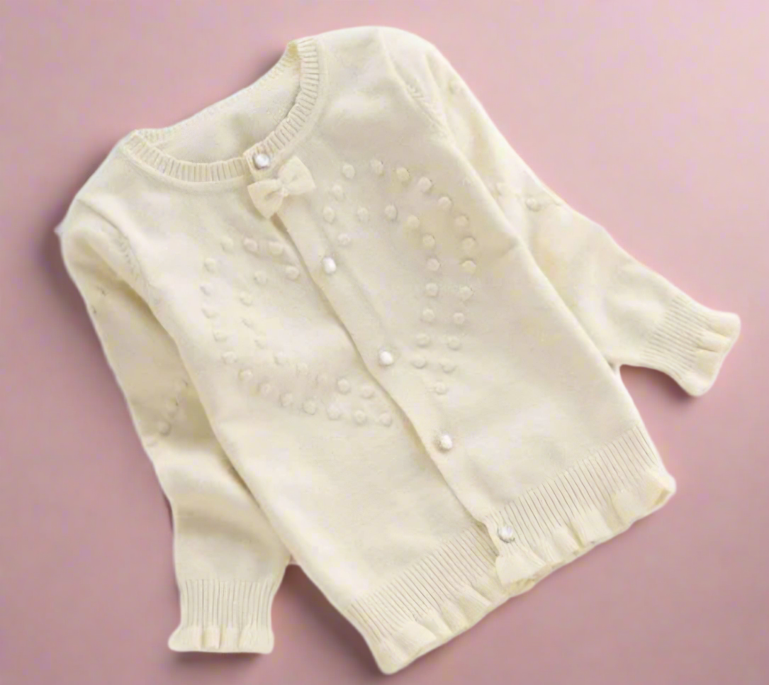 Heart Pom Knit Cardigan Girls Juniors Sweater - On the Go with Princess O