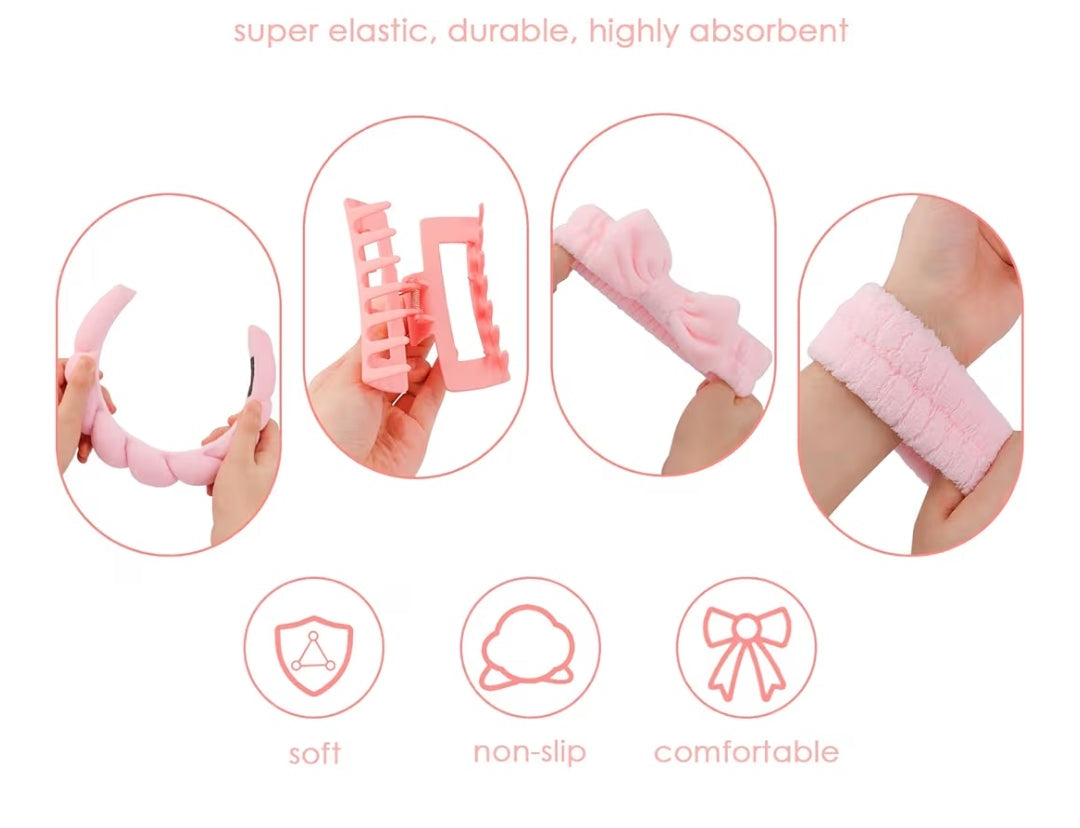 Spa Day Headband Wrist Bands Set with Hair Clips Canitor