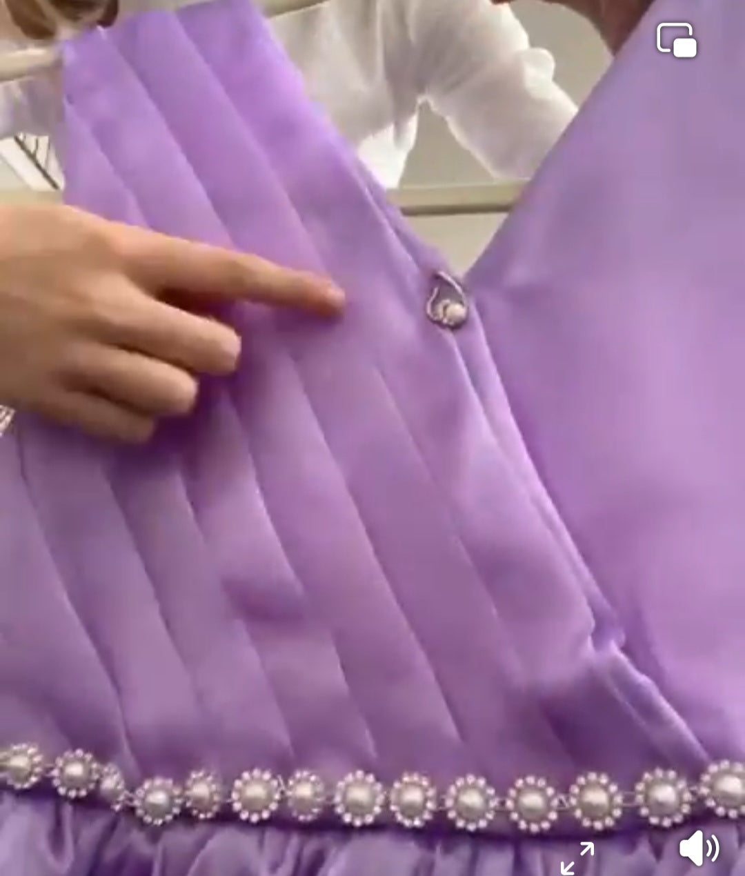 Pleated Purple Chiffon Pearl Accented Gown 9/10