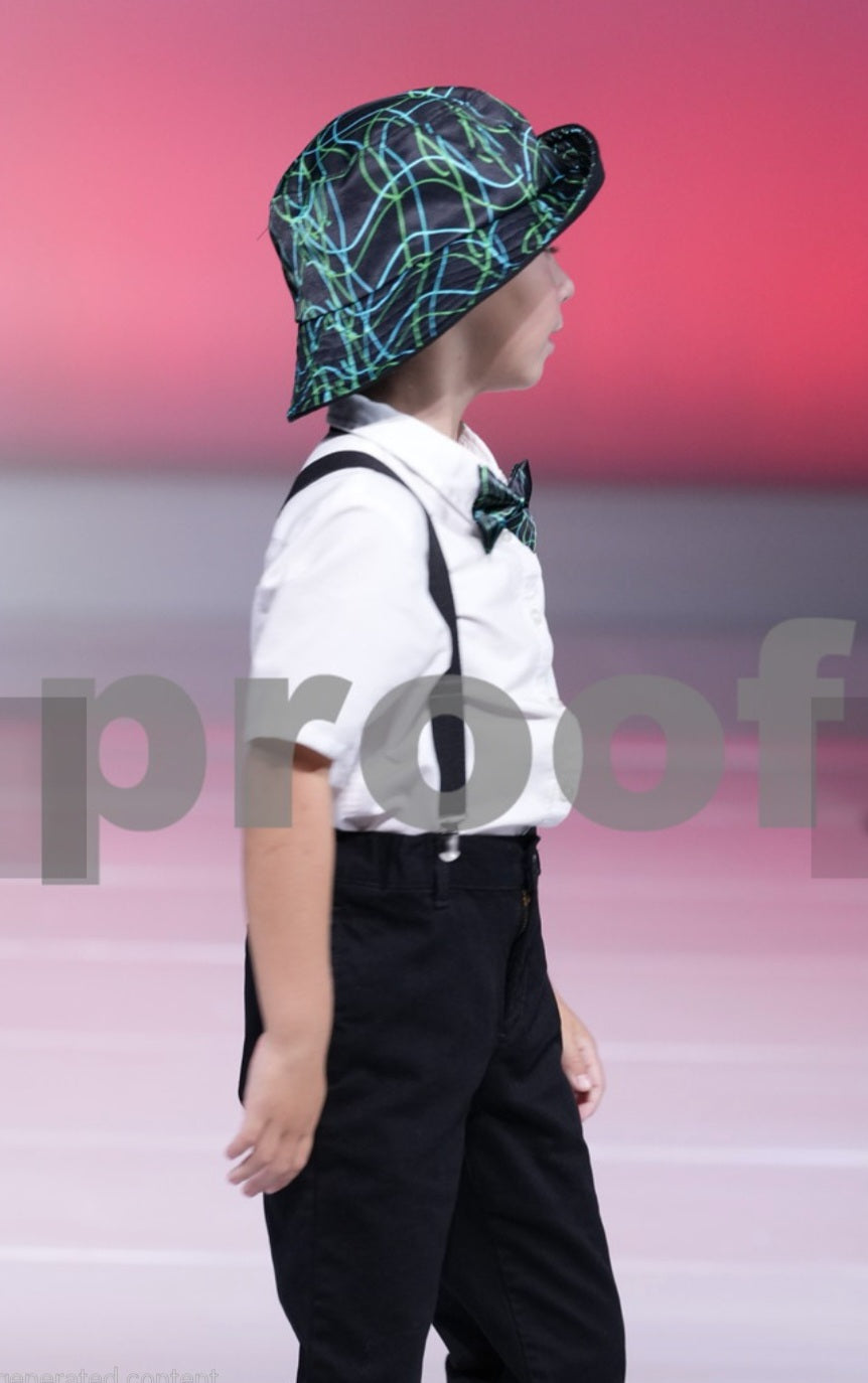 Squiggly Black Bucket Hat & Bow Tie