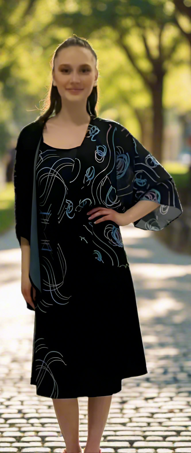 Designer Scribble Juniors Womens Cami Dress w/ Kimono - On the Go with Princess O