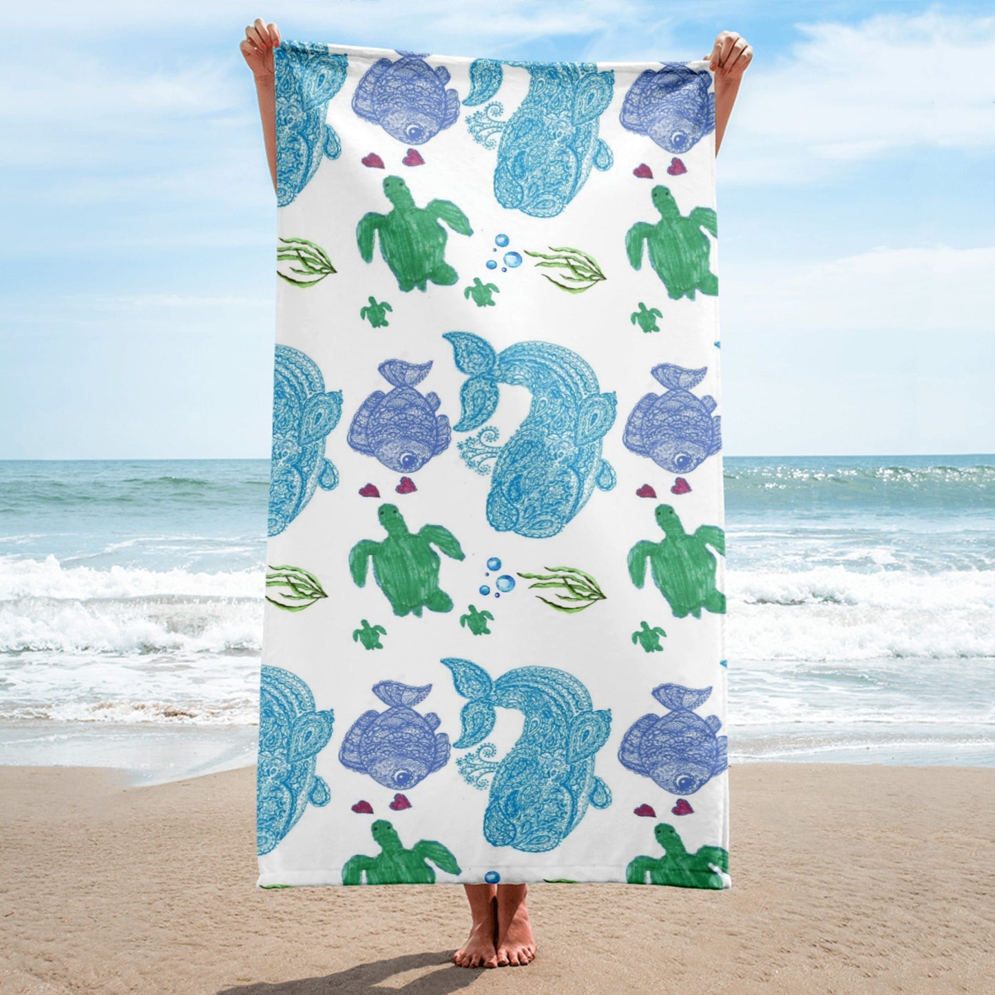 Turtle & Friends Lg. Beach Towel 2.5ft x 5ft On the Go with Princess O