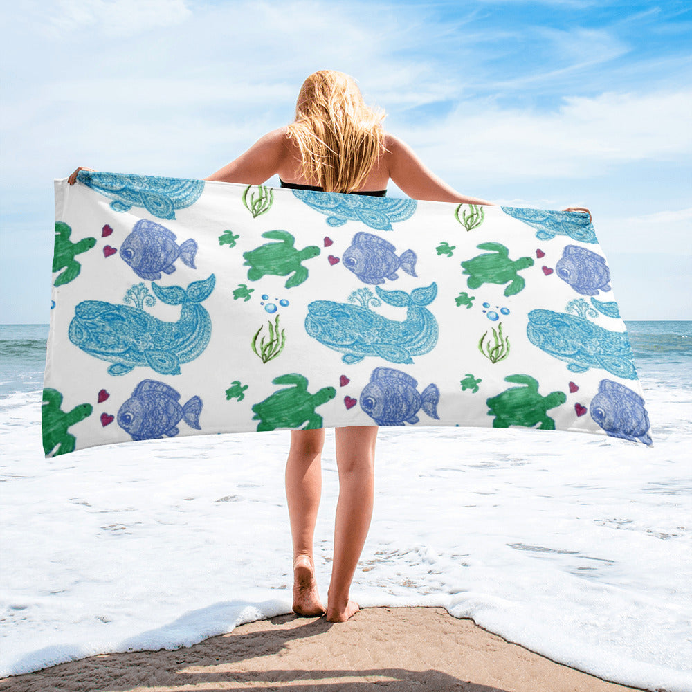 Save the Turtles Large Beach Towel 30x60 in - On the Go with Princess O