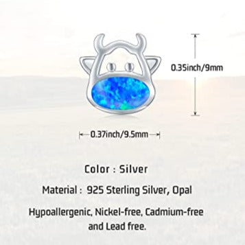 Blue Opal Sterling Silver Cow Earrings - On the Go with Princess O